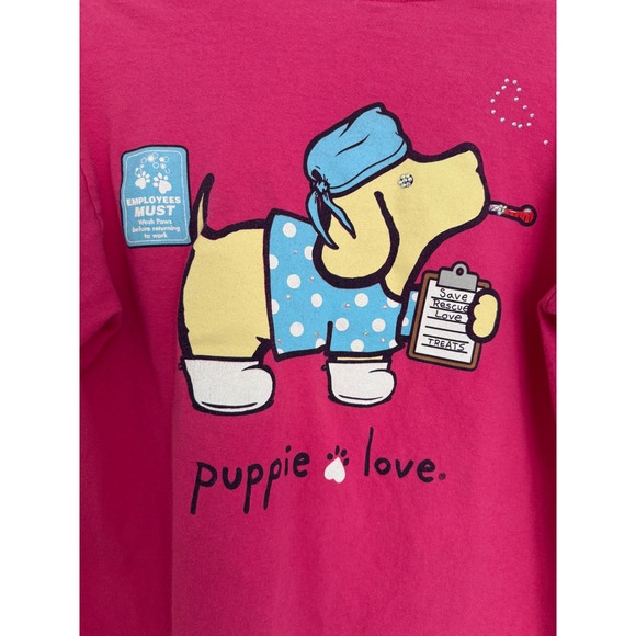 Puppie Love Save Rescue‎ Long Sleeve Pink T Shirt Medium Vet Health Bejeweled - Picture 7 of 15